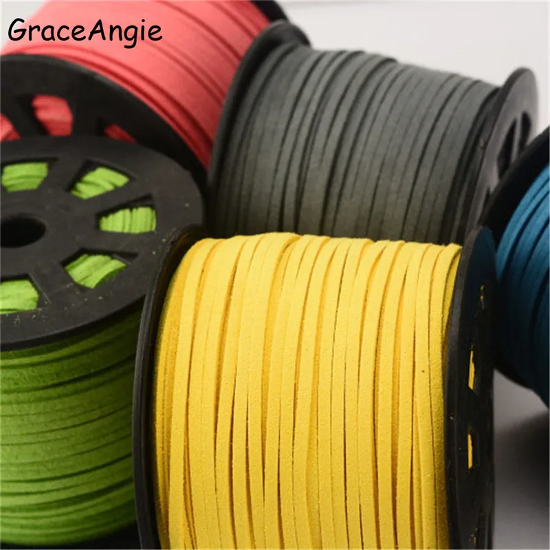 5Meter/Roll 2.6x1.5mm Flat Faux Suede Korean Velvet Leather Cord String Rope Lace Thread DIY Bracelet Necklace Jewelry Findings