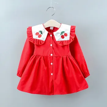

Baby Girls Dress 1 To 2 Years 2019 Autumn Long Sleeve Cherry Print Party Princess dress for girls birthday dress Bebek Elbise