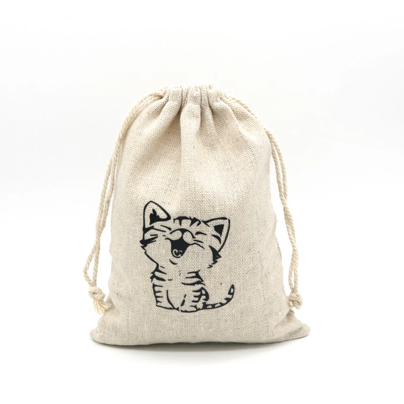 

13x18cm 50pcs/lot Cute Pattern Printed Natural Cotton Bags Drawable Gifts Candy Packaging Bags Pouch for Jewelry Storage Pouches