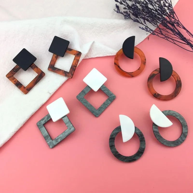 

2019 Fashion Jewelry Leopard Acrylic Resin Oval Dangle Earrings For Women Geometry Big Circle Square Earrings Acetate Brincos