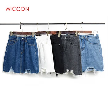 

Summer Denim Skirts Women High Waist Irregular Denim Skirts Female Mini Saia Washed Faldas Casual Pencil Skirts
