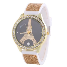 Girls’s Colourful Style Luxurious Crystal Rhinestone Watch Ladies’ White Delicate Silicone Belt Watch