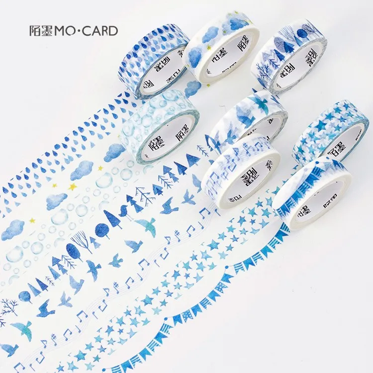1 rollo de cinta Washi azul Cinta adhesiva decorativa, 15mm x 7m, pegatinas para álbum de recortes, planificador diario
