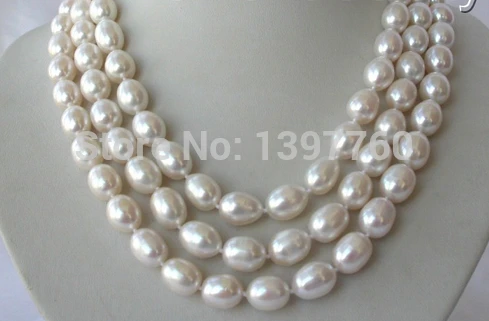 

Miss charm Jew.63 stunning 3rows big 11mm baroque white freshwater cultured pearl necklace