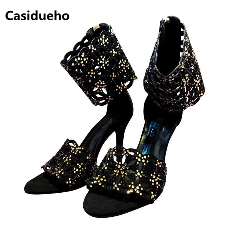

Casidueho Rhinestone Gladiator Sandals Women Summer Short Boots Sexy High Heels Wedding Shoes Woman Peep Toe Pumps Ankle Booties