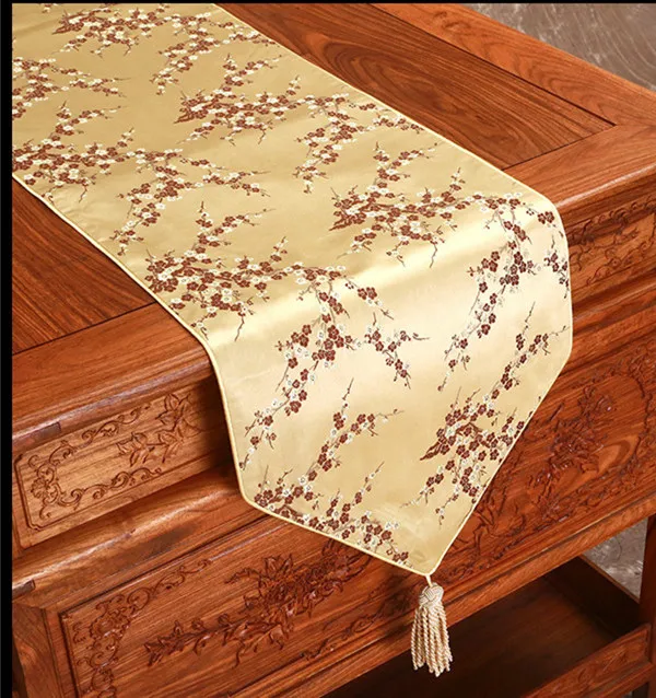 

Ethnic Luxury Long Silk Table Runner Wedding Decor Table Mats for Dining Table Cherry blossoms Rectangular Damask Table Cloth