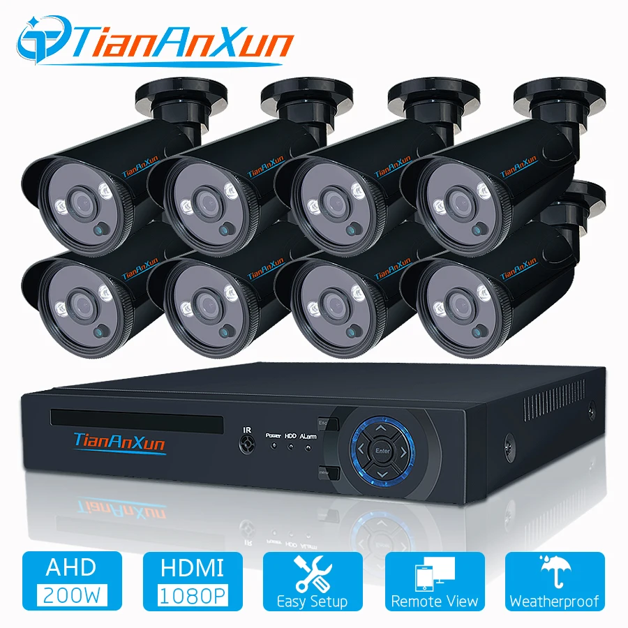 

TIANANXUN 8CH 1080P POE NVR CCTV System 8pcs 2MP HD Outdoor IP Camera Night Vision Security Video Surveillance Kit P2P APP View