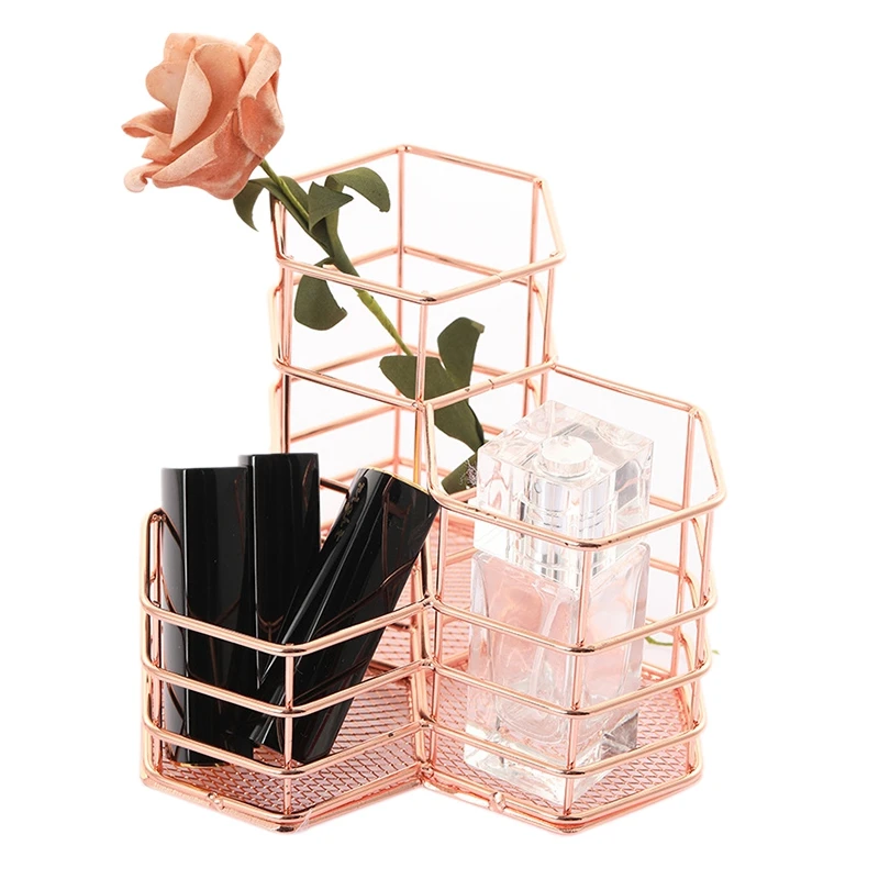 Pen Cup Holder For Desk Tidy Hexagon iron Hollow Makeup Brush Organizer Stationery Storage Container Pencil Marker Gel Pen Hol