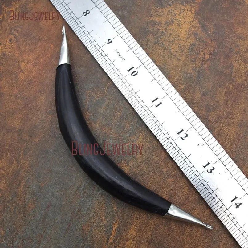 20171215-PM9086- Black Ox Bone Pendant Oxidized Silver Horn Tusk Pendant_4