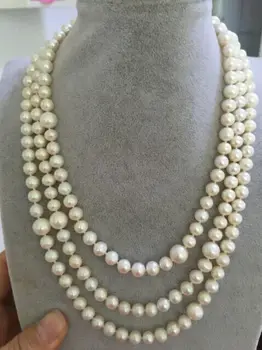 

50inch south sea7-11mm round white pearl necklace 14k