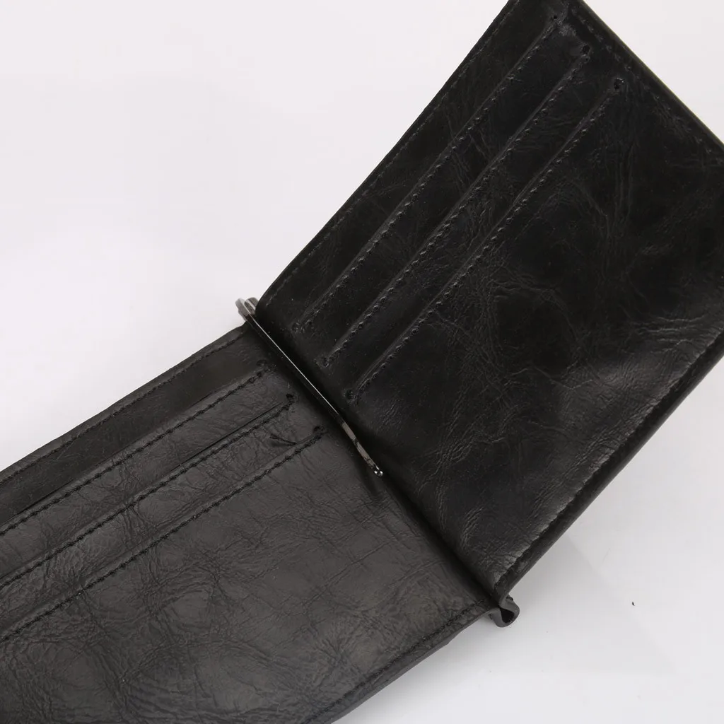 Классический billfold модный мужской кожаный однотонный кошелек Бизнес кредитный банковский идентификатор держатель карты кошелек карта Упаковка - Цвет: black