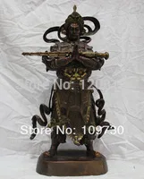 

001135 16" China Folk Pure Bronze Foo Dog Warrior Man Qin Qiong Door Guardian Statue