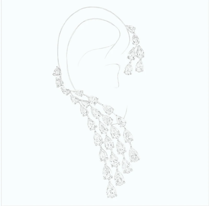 HIBRIDE Luxury Design Clear Cubic Zircon Water Drop Ear Cuff Women Clip Earrings Single Piece E-407 - Image 4