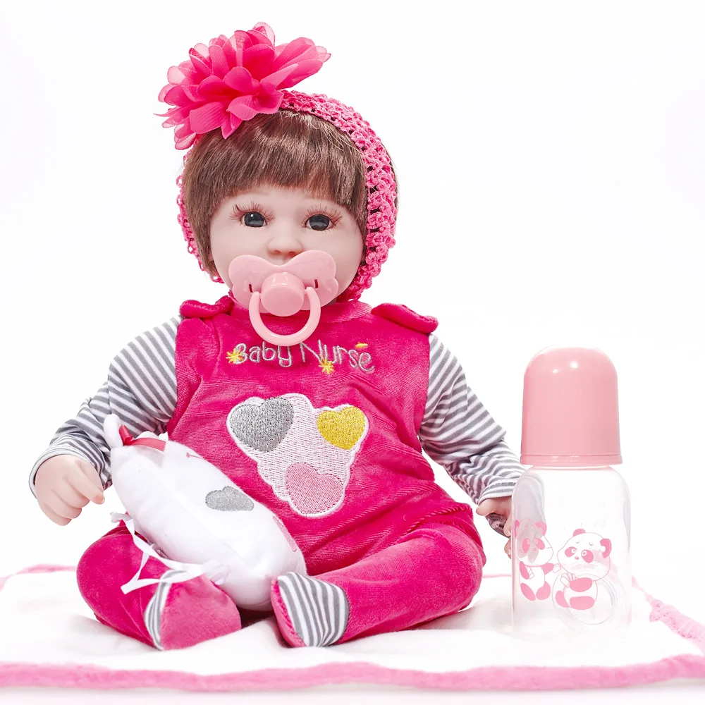 

45cm Nicery Reborn Baby Doll Simulation Bebe Doll Realistic Looking Magnetic Mouth Lifelike Baby Girl Toys Pink Flower Headdress