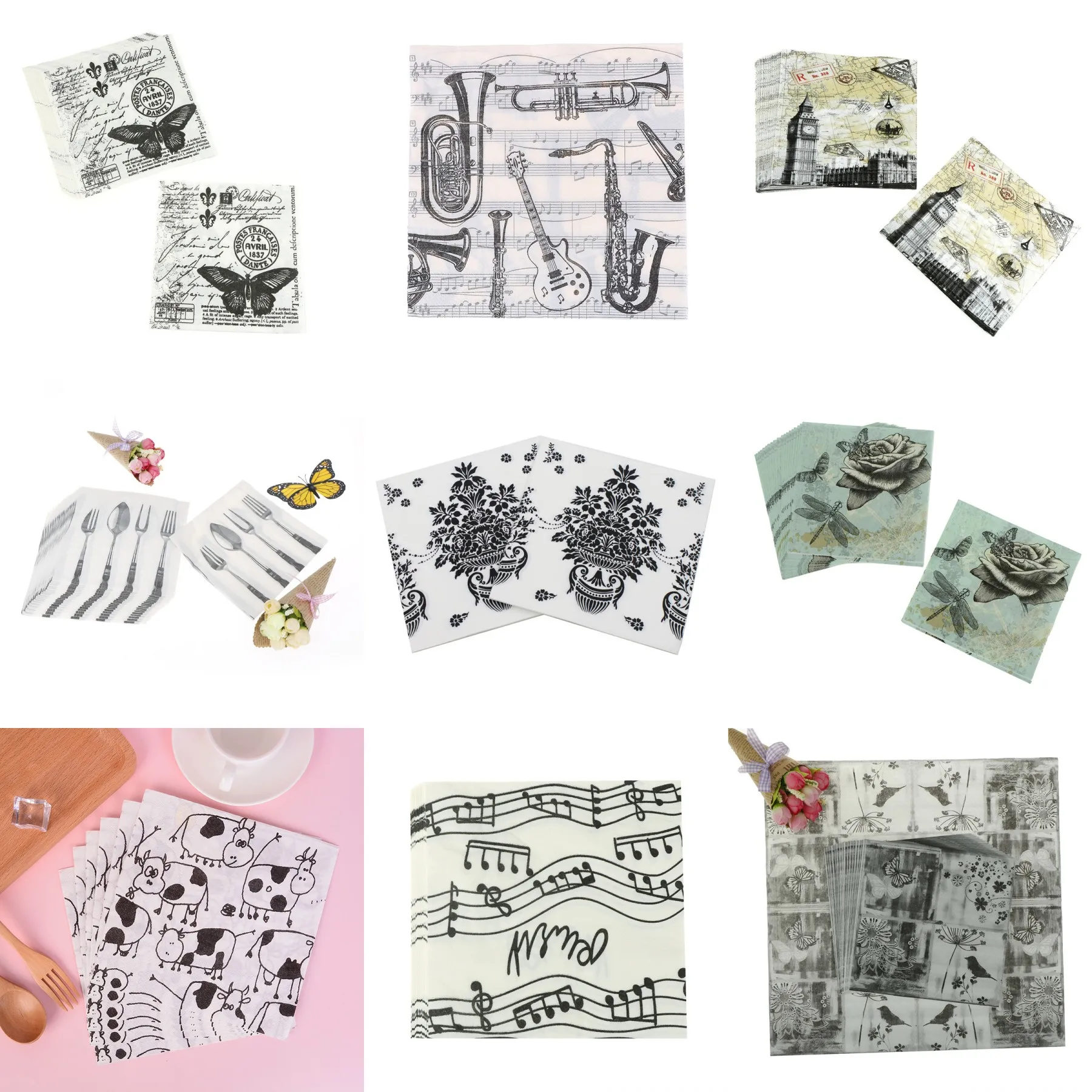 

20 Vintage Nest Decoupage Wedding Party Home Table Decor Guardanapos Paper Napkins Tissue Print Birds Tree Flowers Butterfly