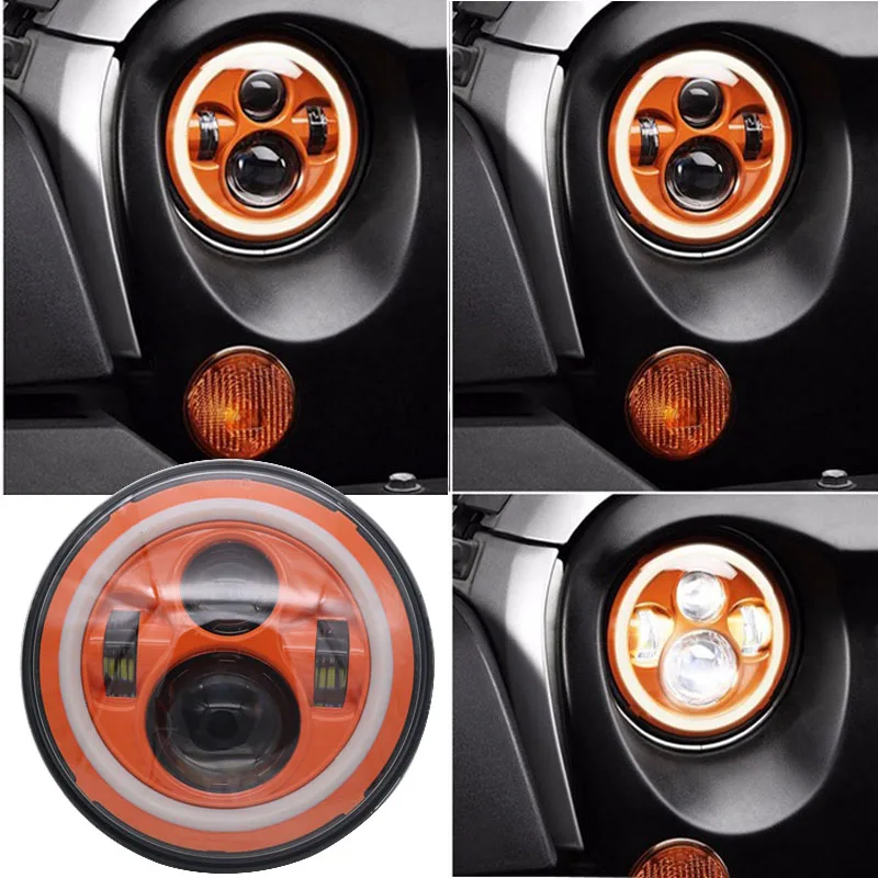 

TNOOG 7inch Daymaker Halo LED Projector Headlight Orange, Around for Harley Sportster Accessories With Halo King Motorcycle