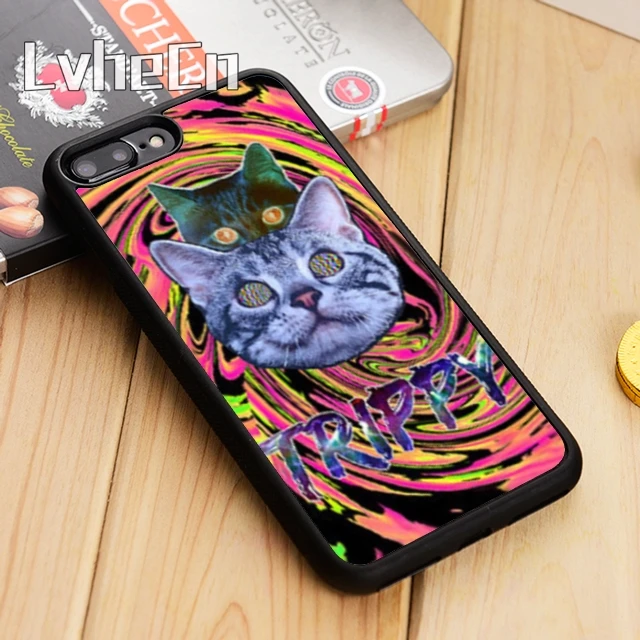 

LvheCn Trippy Acid Illusion Cats Phone Case Cover For iPhone 5 5s SE 6 6s 7 8 10 X Samsung Galaxy S6 S7 edge S8 S9 plus note 8