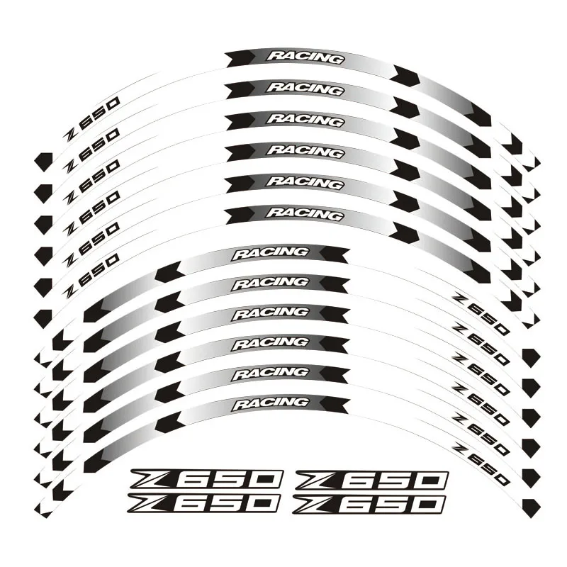 Мотоцикл Z650 17 дюймов обод наклейки колеса Светоотражающие в полоску для KAWASAKI Z 650 - Цвет: A White