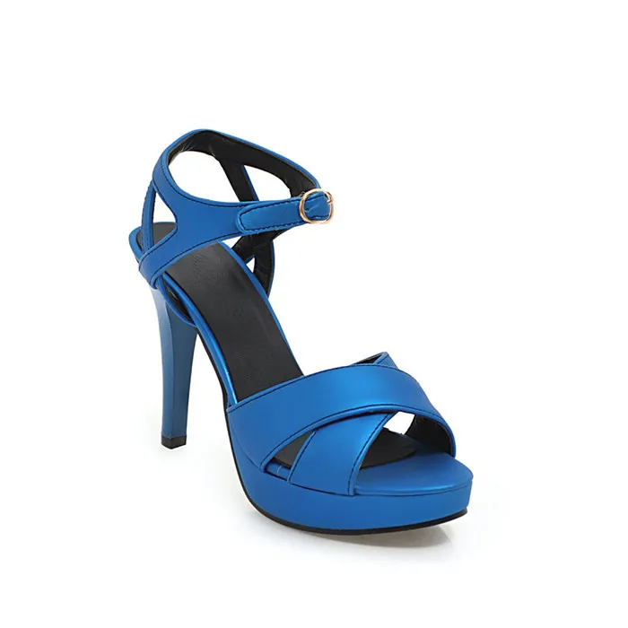 ANNYMOLI женские босоножки обувь на платформе с высоким каблуком открытый носок дамские туфли на шпильке для вечеринки; синего цвета; летняя Мода Большой Размеры, большие размеры: 33-46 - Цвет: Синий