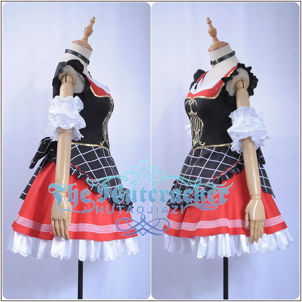 x_01Game LoveLive!Sunshine!! Aqours Bremen Band Ohara Mari Cosplay Costume Women Chocolate Maid Uniform Dress Ruffles Armlet +Hat  (2)