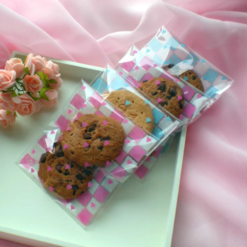 100pcs 2 colors Party Cookies Biscuits Bags Self adhesive Wedding