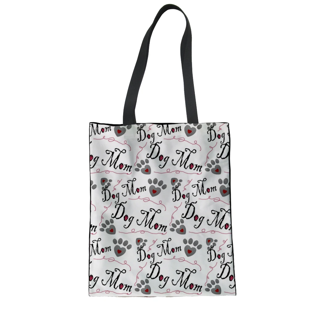 FORUDESIGNS Dog Bone Paw Printed Women Reusable Canvas Bag Casual Bolsa