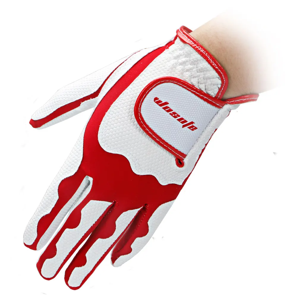 1 Pair Womens Golf Gloves Breathable Lady Sports Gloves Golf Mittens Left & Right Hands White Red3