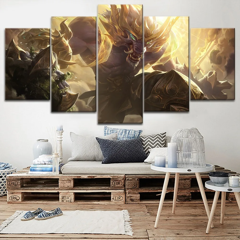 

Home Decor Prints Painting 5 Panel Game League Legends Warwick Picture Wall Art Modular Modern Canvas Poster Bedside Background