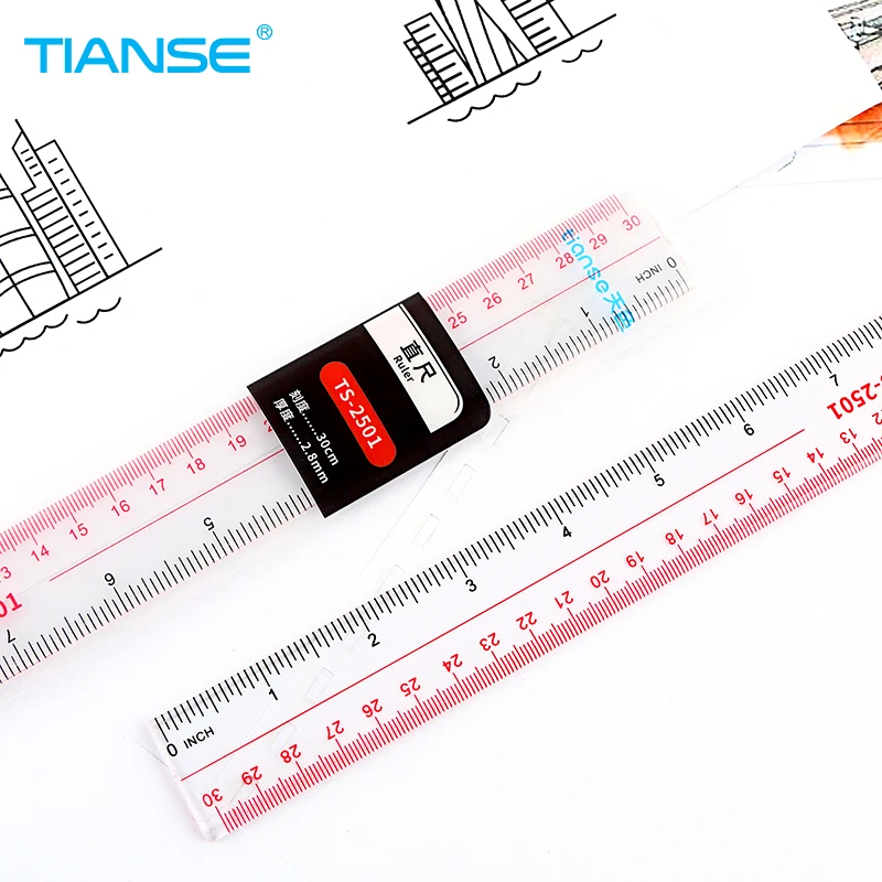 

TIANSE 30cm Transparent Plastic Straight Ruler Precision Measuring Tool School Students Drawing Supplies Office Gift Stationery