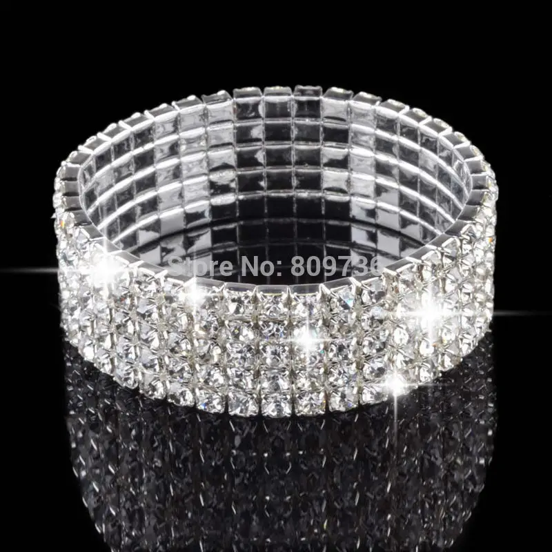 

4 Row Wedding Bridal Bracelet Crystal Multicolor Diamante Rhinestone Stretch bracelets word wholesale10pcs