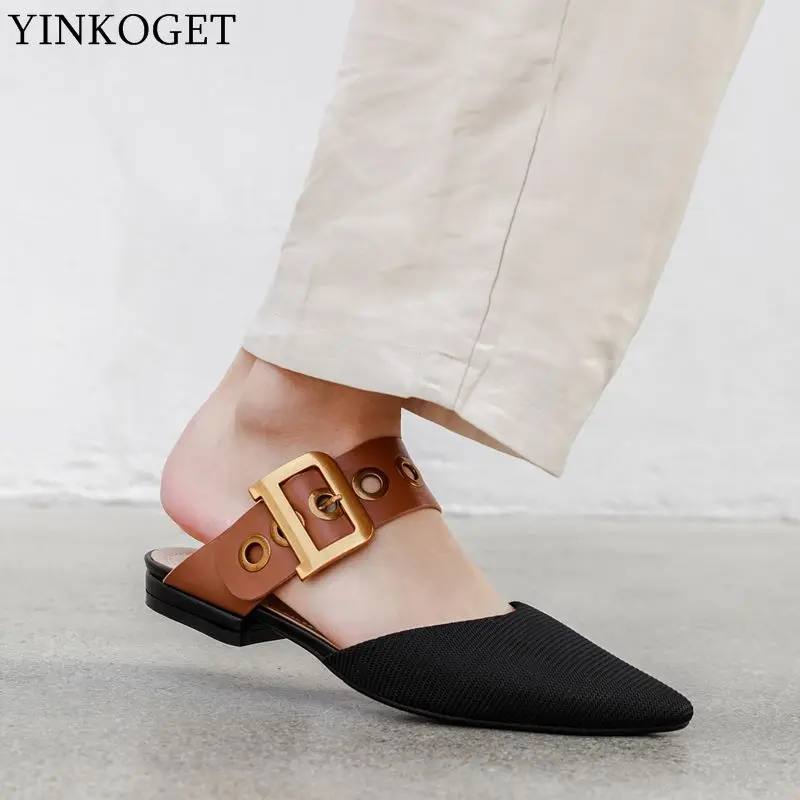 YINKOGET/европейские размеры 34 43 женские шлепанцы из натуральной кожи летние
