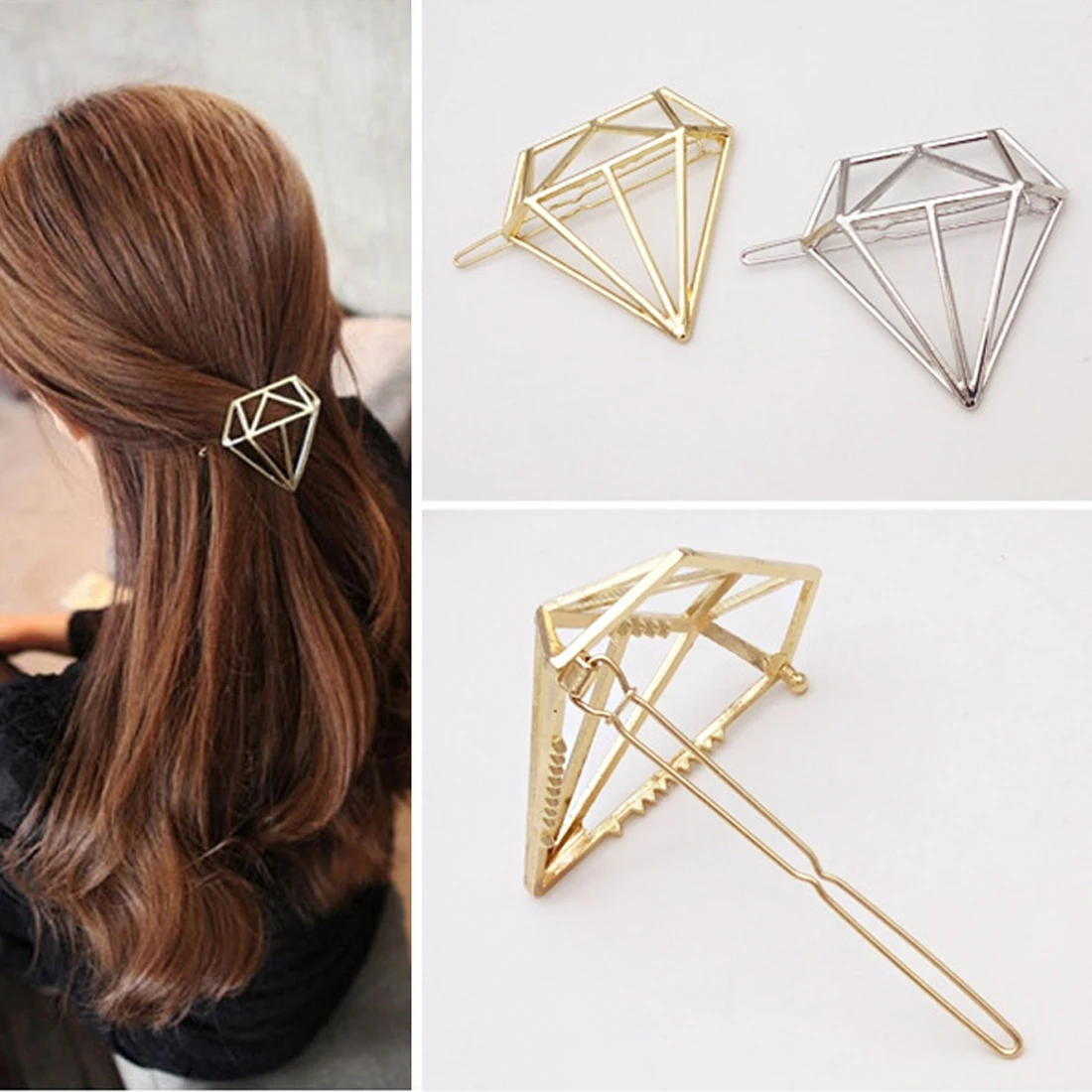 

Diamond Princess Metal Hair Clip Hollow Gold Silver Hairpins Geometric Frog Buckle Hair Accessories Headwear Party women Girls