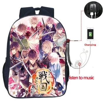 

Beautiful IKEMEN SENGOKU USB Charging Backpack Boys Girls Fashion Oda Nobunaga School Rucksack Men Women Travel Laptop Knapsack