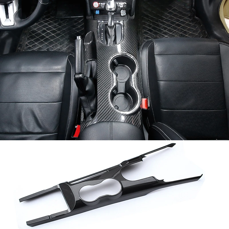

QHCP Real Carbon Fiber Control Gear Shift Panel Cover Water Cup Holder Decorative Sticker Side Panels For Ford Mustang 2015-2020