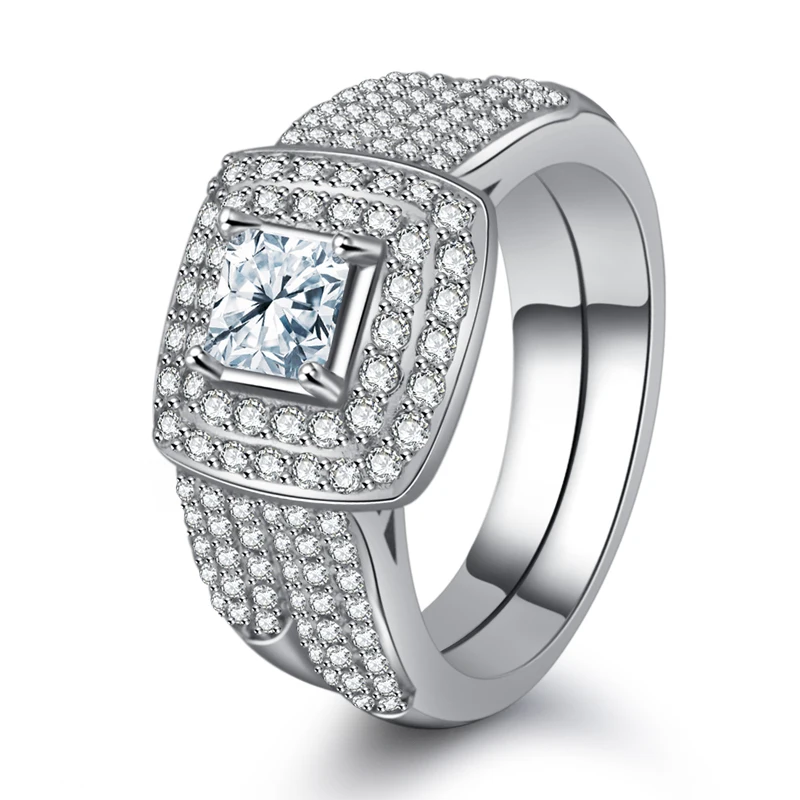 Bague Sertie Size 6-10 Pave Setting Wholesale Jewelry Imitation White Sapphire Wedding Band Simulated Diamond Band Ring Set Gift
