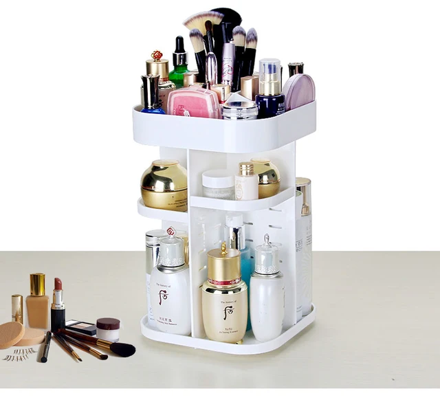 Plastic 360 Degree Rotation Cosmetic Storage Box Dressing Table Top