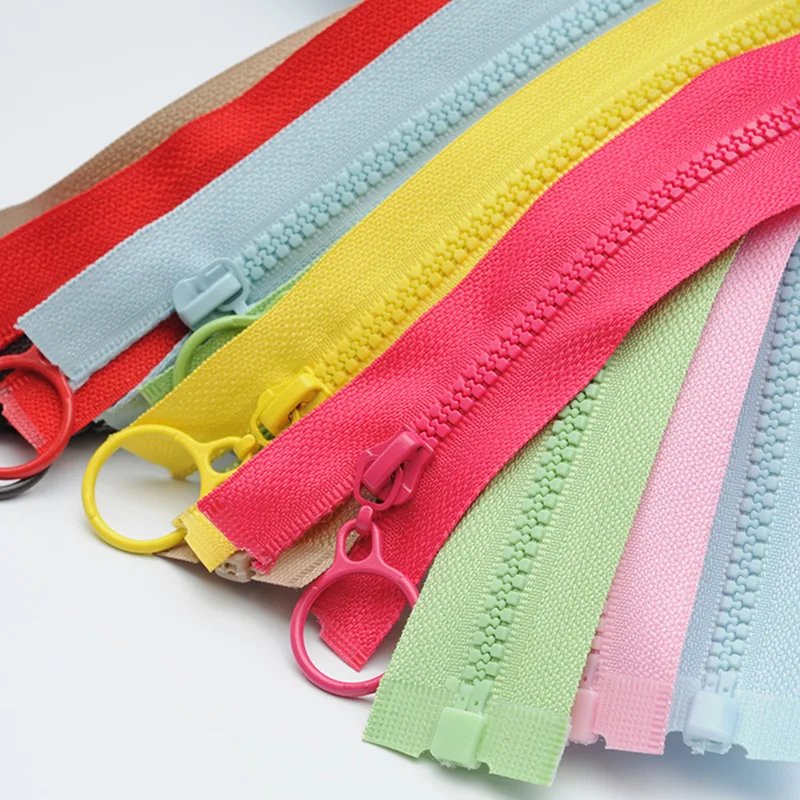 60cm long 3 resin zipper open end pull ring slider dress coat zipper