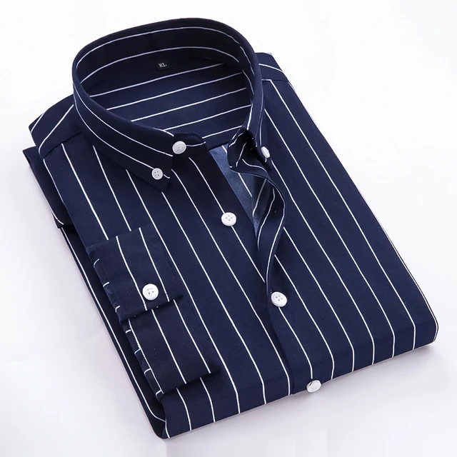 fashion 2018 new three quarter men's fashion dress shirts striped good