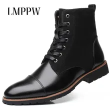 New 2019 Men Leather Boots Fashion Autumn Winter High Top Lace Up Boots Waterproof Warm Men Ankle Boots Brand Male Shoes mycolen new brand high quality spring autumn shoes men super warm leather boots fashion high top man ankle boots askeri bot