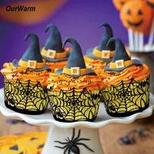 12pcs Cupcake Wrappers Wraps Case Hollow Laser Cut Cake Package Supplies Baby Shower Halloween Decoration Event Party Accessory