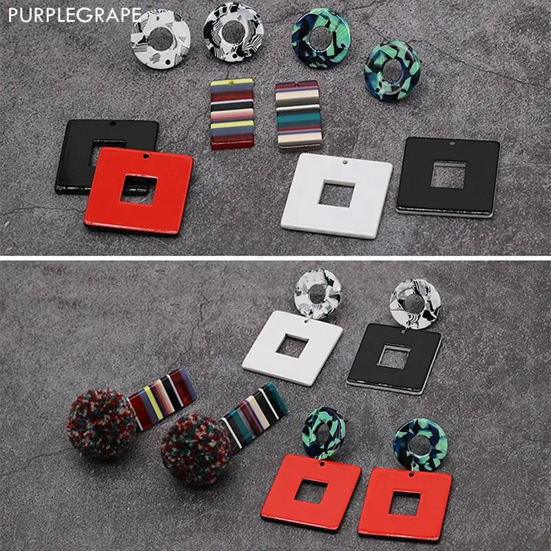 

Geometric Acetate Pendant DIY jewelry HAccessories andmade Fashion Stud Earrings Material Color Stitching Retro 2pcs