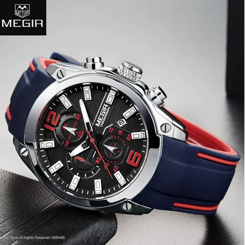 

MEGIR Men Watch Top Brand Luxury Chronograph Waterproof Sport Male Clock Rubber Military Army Wristwatch relogio masculino 2063