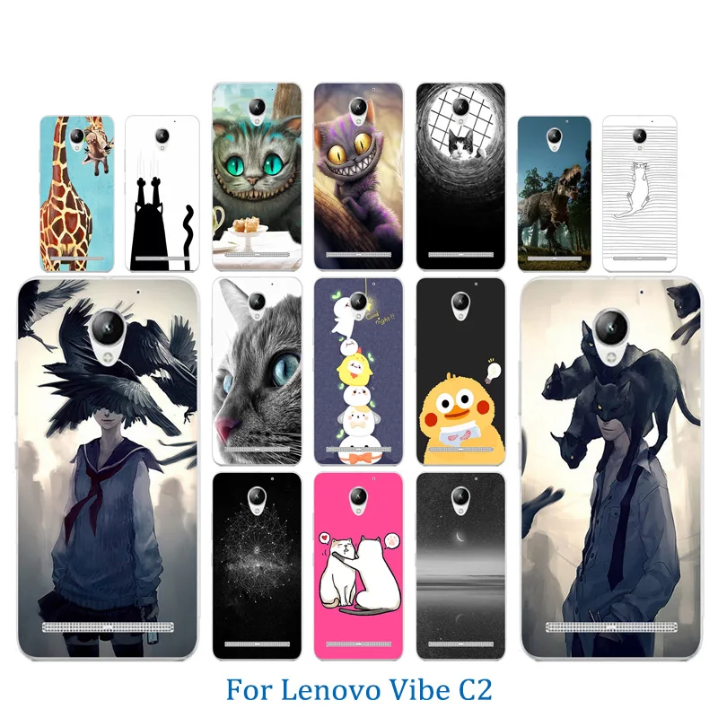 

For Lenovo Vibe C2 Case Cover Soft Silicone Funda For Lenovo C2 K10a40 5.0'' Pusscat Pattern Phone Case Transparent Coque
