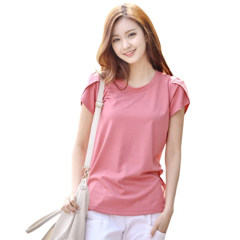 Женская летняя Корейская стильная свободная футболка с круглым вырезом, Однотонная футболка, женские футболки, топы co1