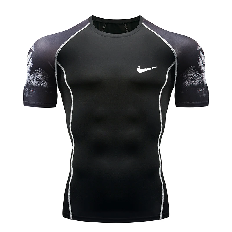 

Men's Sport Running T-Shirt Quick Dry Compression Tights Gym Fitness Short Sleeve Elastic Printing Tshirts Men Sport Gym Shirts