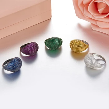 

Newest Real 925 Sterling Silver AAAAA Class White CZ Fancy Colors Choose Rings Luxury Women Cubic Zirconia Ring In Ball Shape