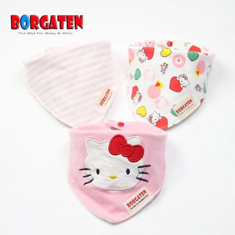 BORGATEN Brand HelloKitty Cartoon Cute Baby Boy and Girl Bibs Newborn Accessories Cotton Stuff Feeding Things Burp Cloth Bandana