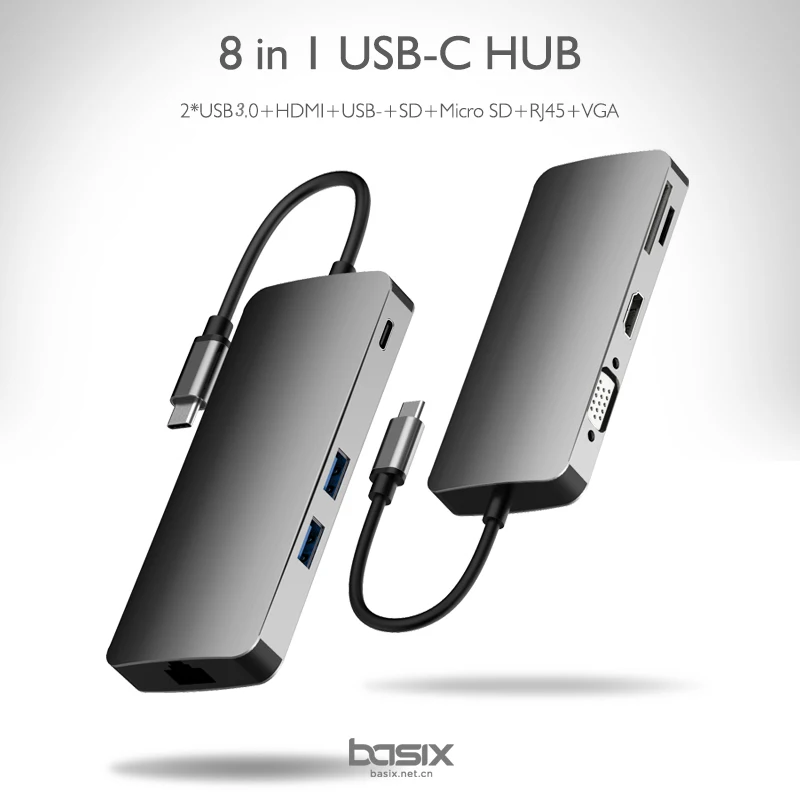 

Basix USB HUB USB C to HDMI/VGA RJ45 Thunderbolt 3 Adapter for MacBook Samsung Galaxy S9 Huawei Mate 20 P20 Type C USB 3.0 HUB