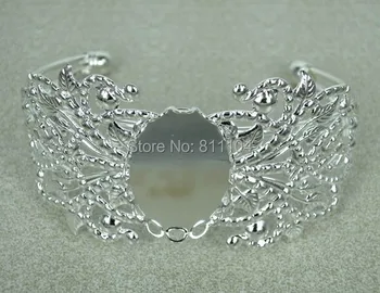 

18x25mm Silver Plated Blank Bangle Bases Oval Lace Bezel Filigree Open Bracelet Bangle Cameo Settings DIY Crafts Findings