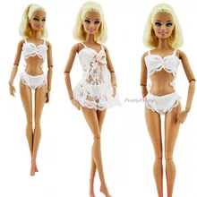 Free Shipping White Sexy Pajamas Lingerie Lace Costumes + Bra + Underwear Clothes For Barbie Doll Clothes Accessories Girl Toy